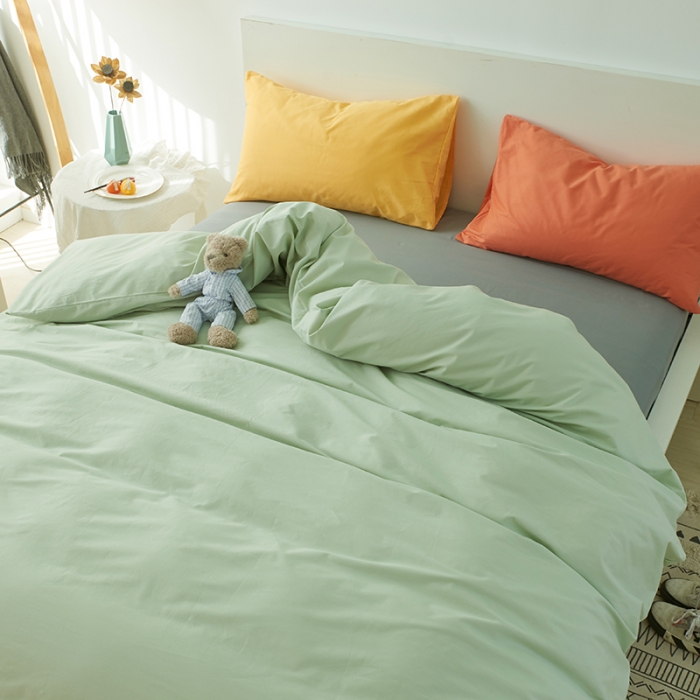 91家纺网 家纺一手货源 找家纺 潮邦 2025春夏纯色混拼全棉四件套 牛油果绿