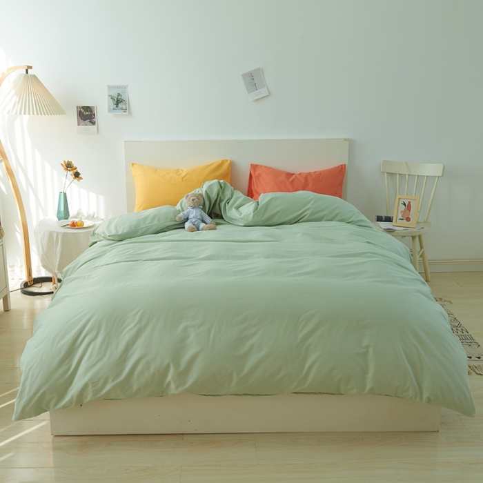 91家纺网 家纺一手货源 找家纺 潮邦 2025春夏纯色混拼全棉四件套 牛油果绿