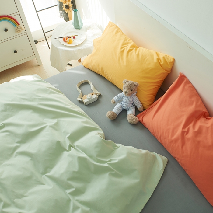 91家纺网 家纺一手货源 找家纺 潮邦 2025春夏纯色混拼全棉四件套 牛油果绿