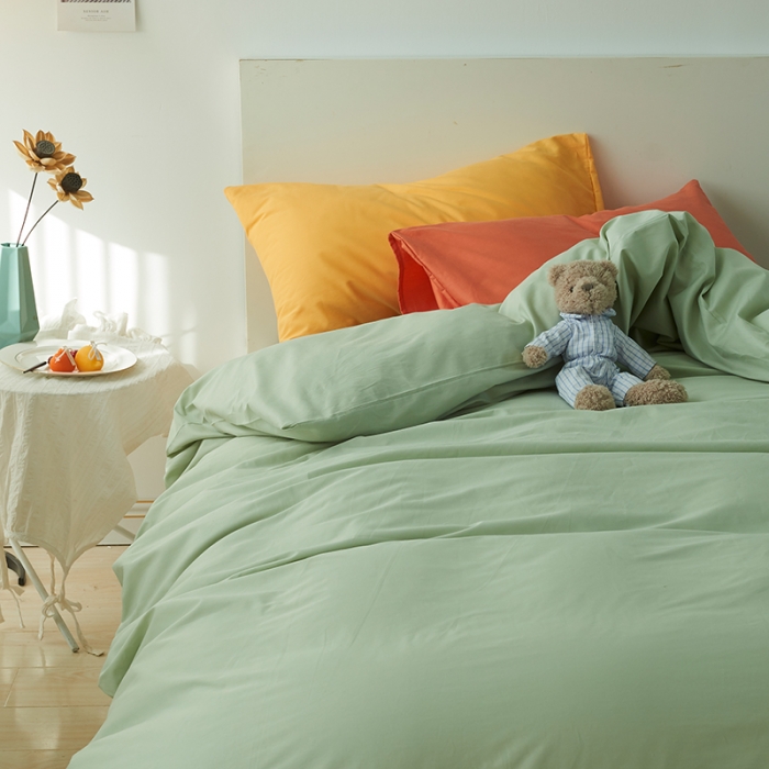 91家纺网 家纺一手货源 找家纺 潮邦 2025春夏纯色混拼全棉四件套 牛油果绿