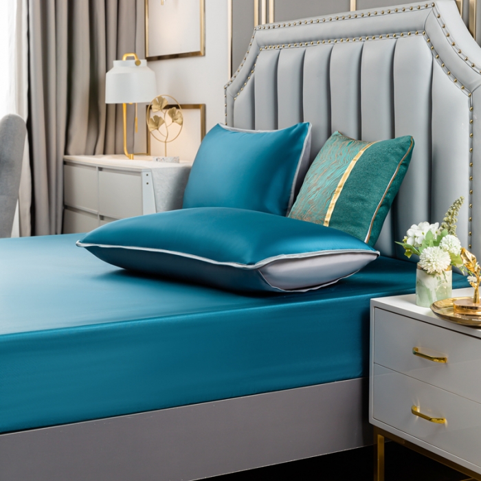 91家纺网 家纺一手货源 找家纺 潮邦 2025新款可水洗四公分松紧整圈柔软清凉冰丝凉席床笠款 宝藏蓝