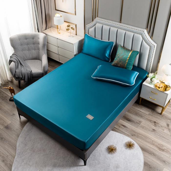 91家纺网 家纺一手货源 找家纺 潮邦 2025新款可水洗四公分松紧整圈柔软清凉冰丝凉席床笠款 宝藏蓝