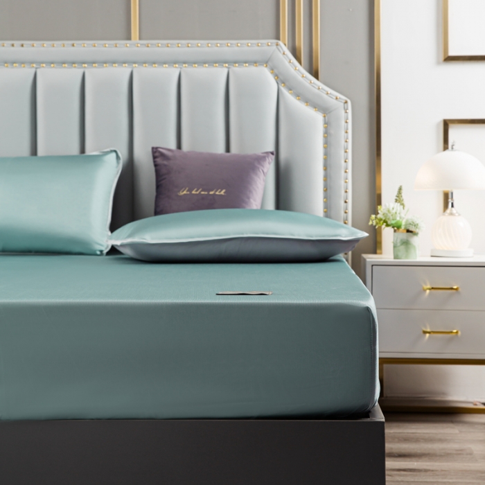 91家纺网 家纺一手货源 找家纺 潮邦 2025新款可水洗四公分松紧整圈柔软清凉冰丝凉席床笠款 碧玉青