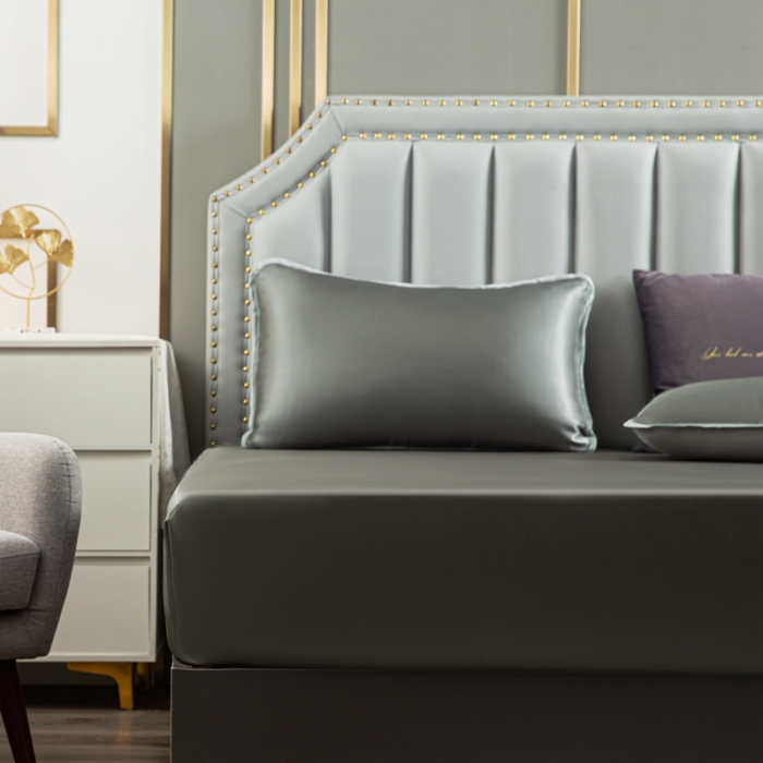 91家纺网 家纺一手货源 找家纺 潮邦 2025新款可水洗四公分松紧整圈柔软清凉冰丝凉席床笠款 太空灰