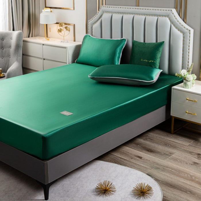 91家纺网 家纺一手货源 找家纺 潮邦 2025新款可水洗四公分松紧整圈柔软清凉冰丝凉席床笠款 翡翠绿