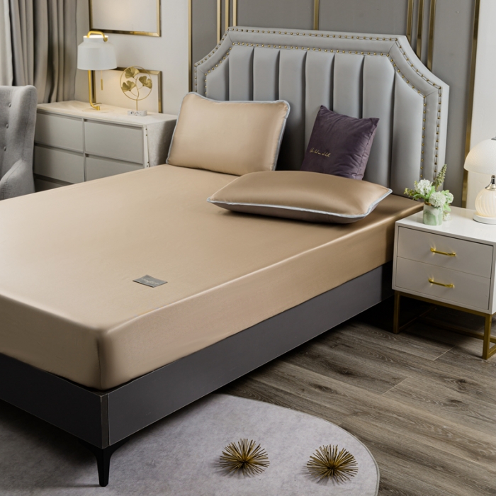 91家纺网 家纺一手货源 找家纺 潮邦 2025新款可水洗四公分松紧整圈柔软清凉冰丝凉席床笠款 香槟金