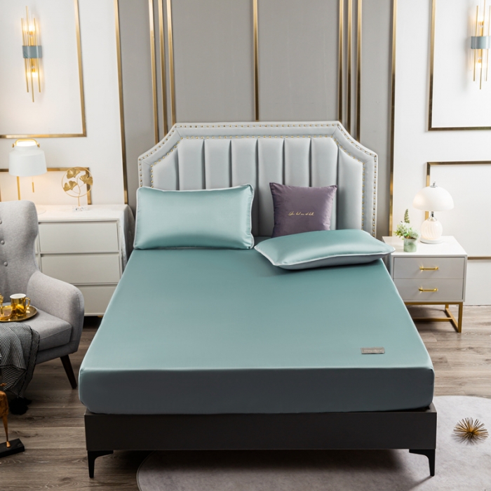 91家纺网 家纺一手货源 找家纺 潮邦 2025新款可水洗四公分松紧整圈柔软清凉冰丝凉席床笠款 碧玉青