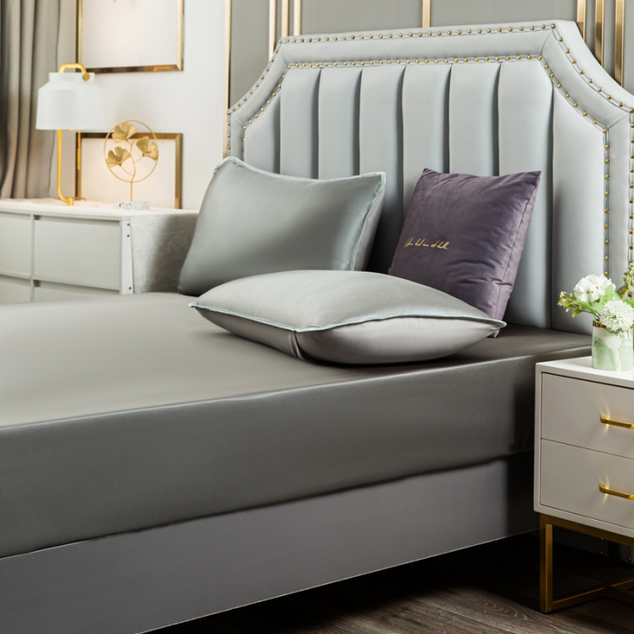 91家纺网 家纺一手货源 找家纺 潮邦 2025新款可水洗四公分松紧整圈柔软清凉冰丝凉席床笠款 太空灰