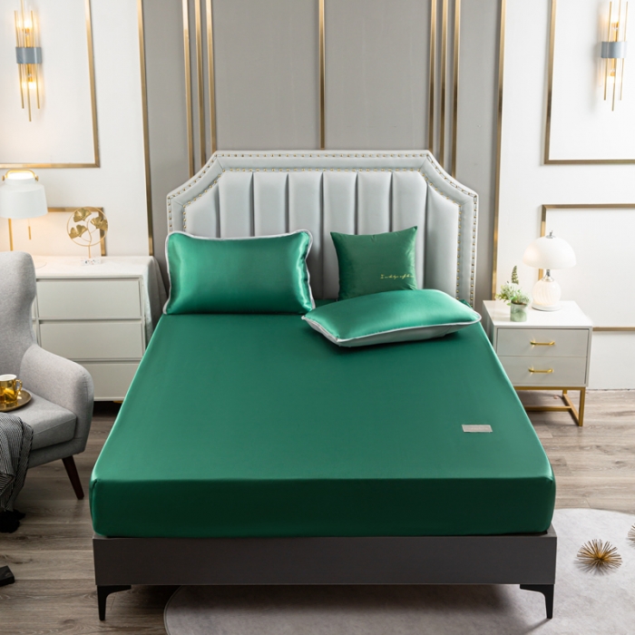 91家纺网 家纺一手货源 找家纺 潮邦 2025新款可水洗四公分松紧整圈柔软清凉冰丝凉席床笠款 翡翠绿