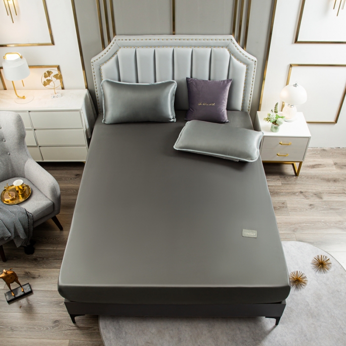 91家纺网 家纺一手货源 找家纺 潮邦 2025新款可水洗四公分松紧整圈柔软清凉冰丝凉席床笠款 太空灰