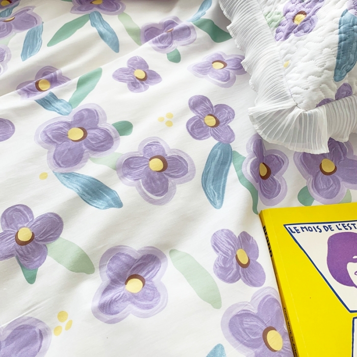 91家纺网 家纺一手货源 找家纺 仟网汇2022全棉喷气13070床盖三件套四件套花语柔情紫