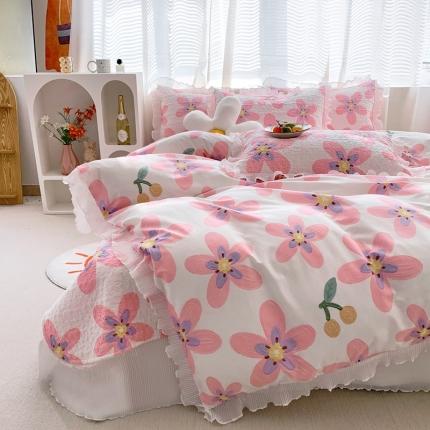91家纺网 家纺一手货源 找家纺 仟网汇2022新款全棉喷气13070床盖三件套四件套卉雅-粉