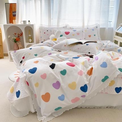 91家纺网 家纺一手货源 找家纺 仟网汇2022新款全棉喷气13070床盖三件套四件套心心相惜