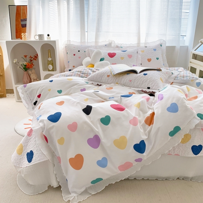 91家纺网 家纺一手货源 找家纺 仟网汇2022新款全棉喷气13070床盖三件套四件套心心相惜