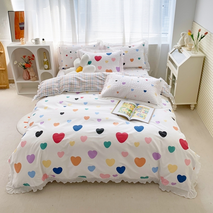 91家纺网 家纺一手货源 找家纺 仟网汇2022新款全棉喷气13070床盖三件套四件套心心相惜