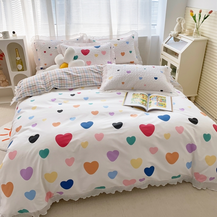 91家纺网 家纺一手货源 找家纺 仟网汇2022新款全棉喷气13070床盖三件套四件套心心相惜