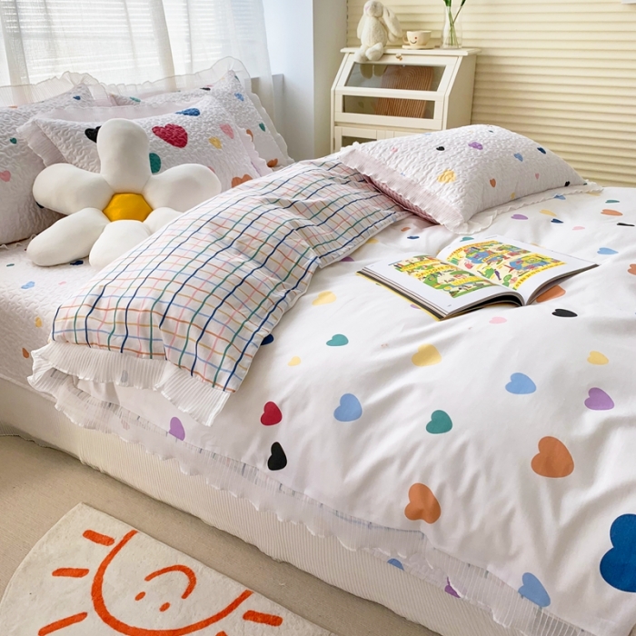 91家纺网 家纺一手货源 找家纺 仟网汇2022新款全棉喷气13070床盖三件套四件套心心相惜