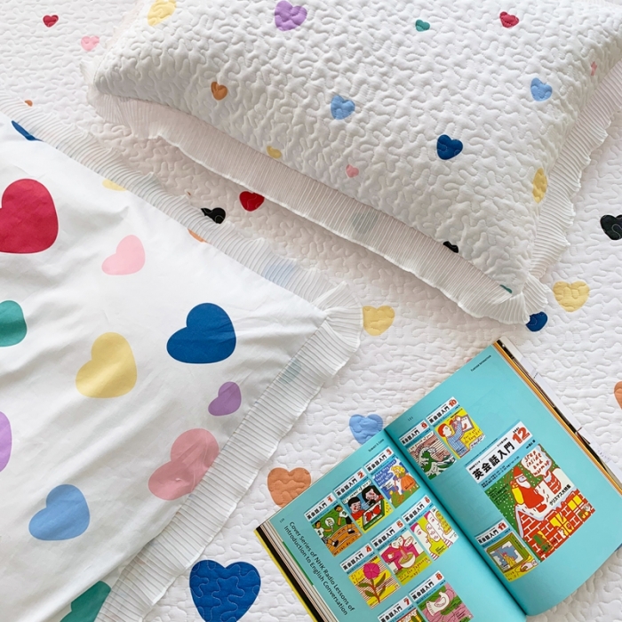 91家纺网 家纺一手货源 找家纺 仟网汇2022新款全棉喷气13070床盖三件套四件套心心相惜