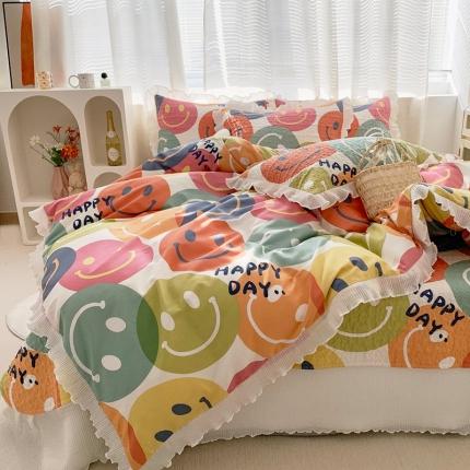 91家纺网 家纺一手货源 找家纺 仟网汇2022新款全棉喷气13070床盖三件套四件套专属笑脸