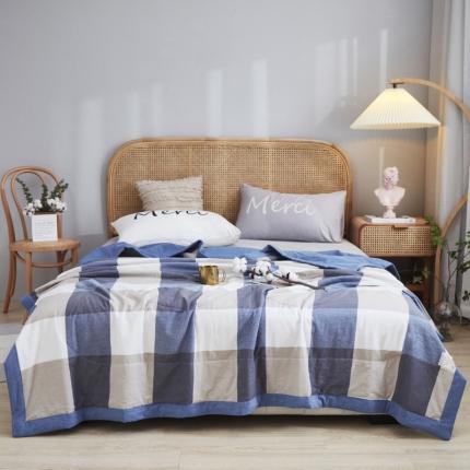 91家纺网 家纺一手货源 找家纺 鑫棉坊 2022新款水洗棉夏被 蓝大格