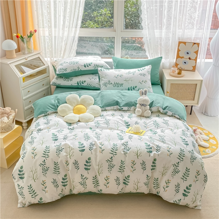 91家纺网 家纺一手货源 找家纺 琪格格纺织 2022新款纯棉小清新套件及单品 花叶