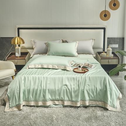 91家纺网 家纺一手货源 找家纺 时亿 2022年80支天丝提花单夏被夏凉空调被直播星辰水晶绿