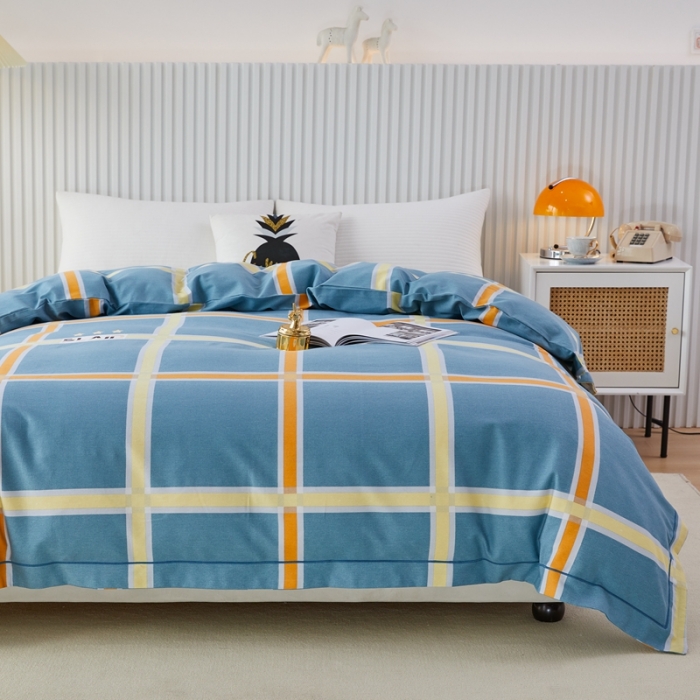 91家纺网 家纺一手货源 找家纺 杜先生 2023新款全棉加厚磨毛系列单被套 星格-蓝