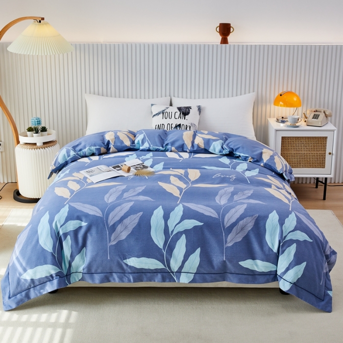 91家纺网 家纺一手货源 找家纺 杜先生 2023新款全棉加厚磨毛系列单被套 叶叶相随-蓝