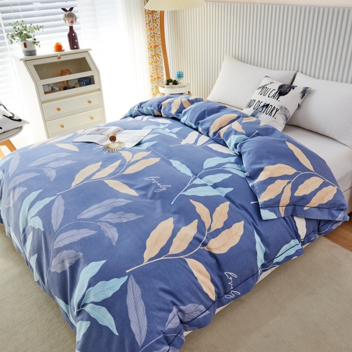 91家纺网 家纺一手货源 找家纺 杜先生 2023新款全棉加厚磨毛系列单被套 叶叶相随-蓝