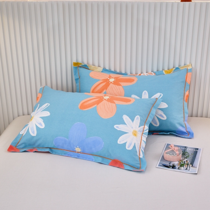 91家纺网 家纺一手货源 找家纺 杜先生 新款全棉加厚喷气活性磨毛系列单枕套一对花语时光-蓝