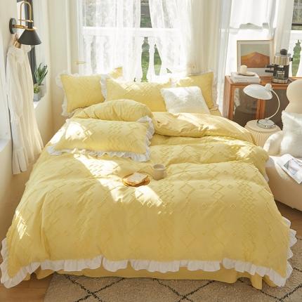 91家纺网 家纺一手货源 找家纺 仟网汇 2022新款韩版花边剪花四件套 黄色