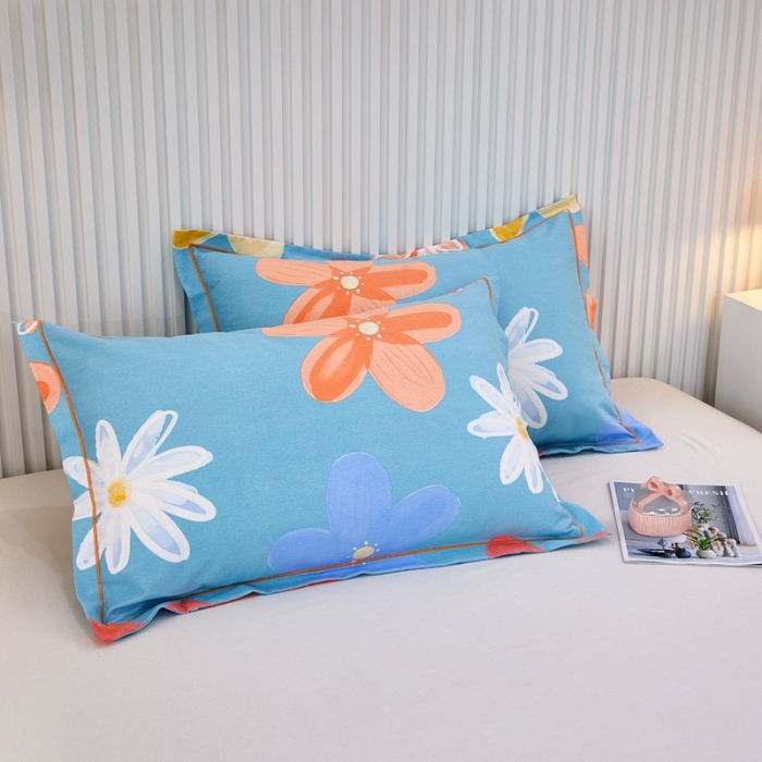 91家纺网 家纺一手货源 找家纺 杜先生 新款全棉加厚喷气活性磨毛系列单枕套一对花语时光-蓝