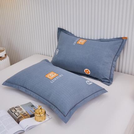 杜先生2023新款全棉加厚喷气活性磨毛系列单枕套一对景晨-灰