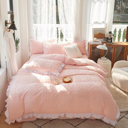 91家纺网 家纺一手货源 找家纺 仟网汇 2022新款韩版花边剪花四件套 少女粉