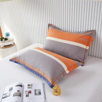 杜先生新款全棉加厚喷气活性磨毛系列单枕套一对圣托里尼-桔