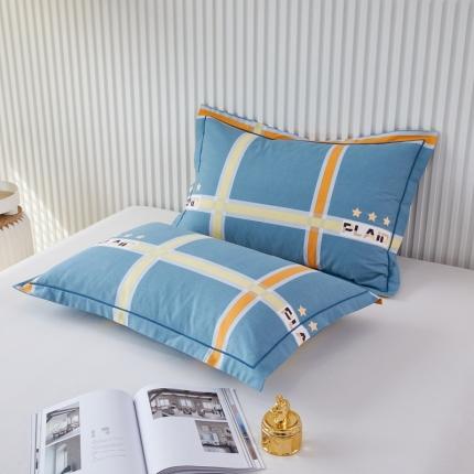 91家纺网 家纺一手货源 找家纺 杜先生 新款全棉加厚喷气活性磨毛系列单枕套一对星格-蓝