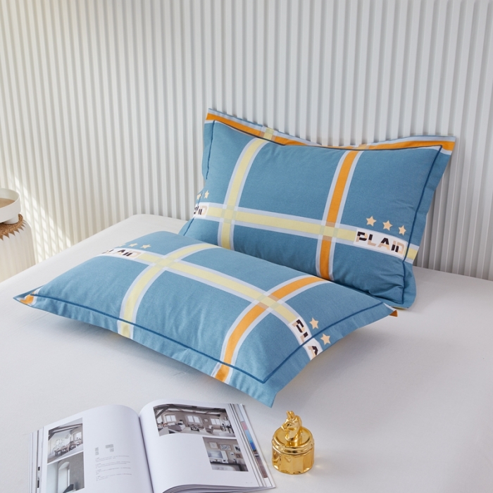 91家纺网 家纺一手货源 找家纺 杜先生 新款全棉加厚喷气活性磨毛系列单枕套一对星格-蓝