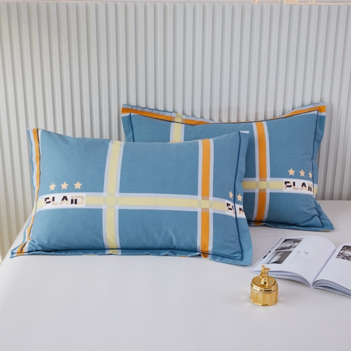 91家纺网 家纺一手货源 找家纺 杜先生 新款全棉加厚喷气活性磨毛系列单枕套一对星格-蓝