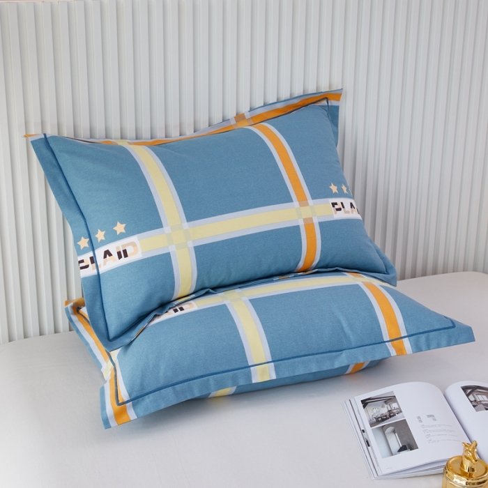 91家纺网 家纺一手货源 找家纺 杜先生 新款全棉加厚喷气活性磨毛系列单枕套一对星格-蓝