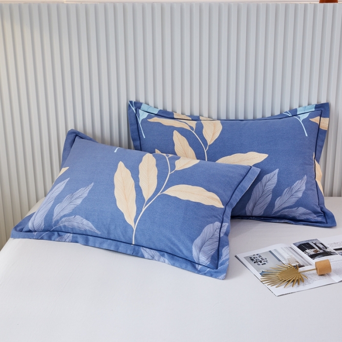 91家纺网 家纺一手货源 找家纺 杜先生 新款全棉加厚喷气活性磨毛系列单枕套一对叶叶相随-蓝