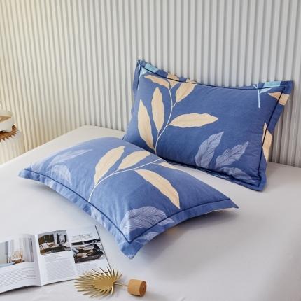 杜先生 新款全棉加厚喷气活性磨毛系列单枕套一对叶叶相随-蓝