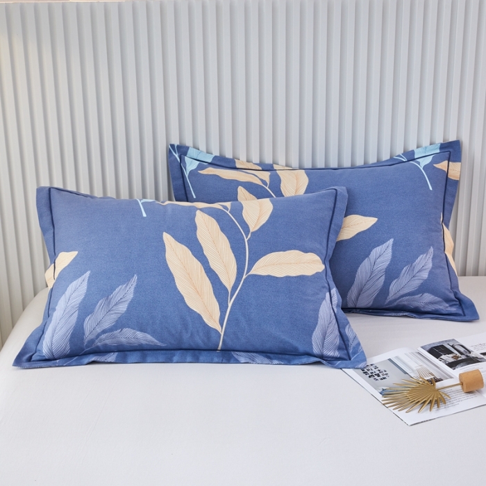 91家纺网 家纺一手货源 找家纺 杜先生 新款全棉加厚喷气活性磨毛系列单枕套一对叶叶相随-蓝