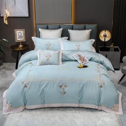 91家纺网 家纺一手货源 找家纺 家居1号2024新款长绒棉刺绣四件套路易斯风格二 路易斯贵妃蓝