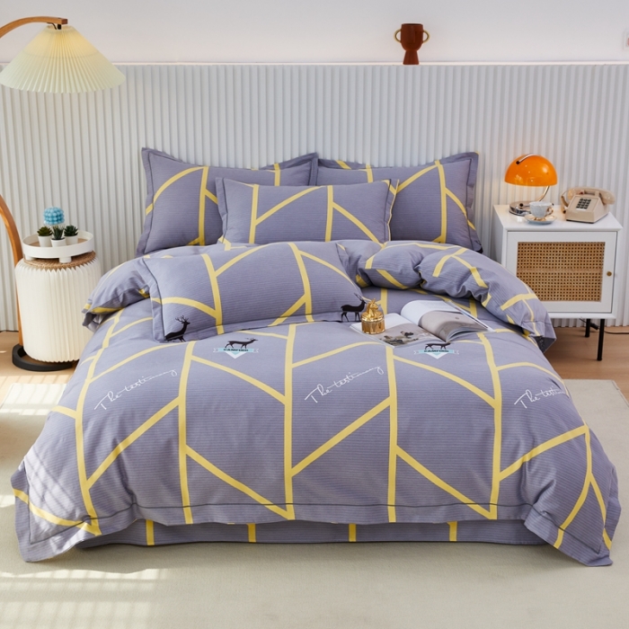 91家纺网 家纺一手货源 找家纺 杜先生 2023新款全棉加厚磨毛系列四件套 快乐露营-灰