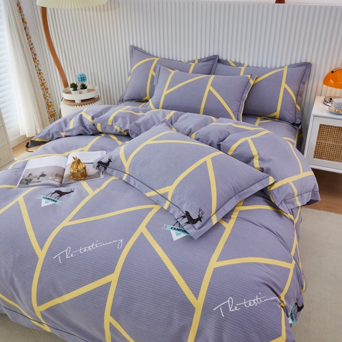 91家纺网 家纺一手货源 找家纺 杜先生 2023新款全棉加厚磨毛系列四件套 快乐露营-灰