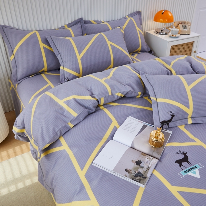 91家纺网 家纺一手货源 找家纺 杜先生 2023新款全棉加厚磨毛系列四件套 快乐露营-灰