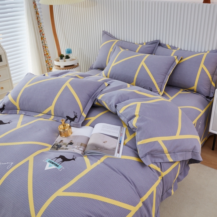 91家纺网 家纺一手货源 找家纺 杜先生 2023新款全棉加厚磨毛系列四件套 快乐露营-灰