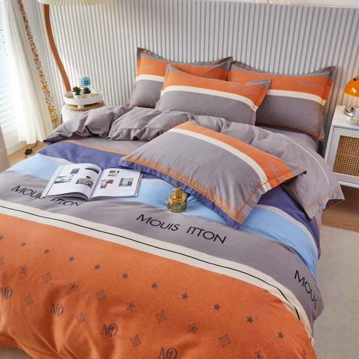 91家纺网 家纺一手货源 找家纺 杜先生 2023新款全棉加厚磨毛系列四件套 圣托里尼-桔