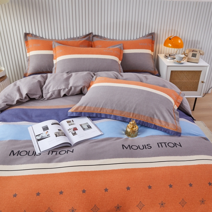 91家纺网 家纺一手货源 找家纺 杜先生 2023新款全棉加厚磨毛系列四件套 圣托里尼-桔