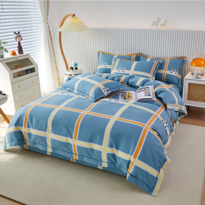 91家纺网 家纺一手货源 找家纺 杜先生 2023新款全棉加厚磨毛系列四件套 星格-蓝